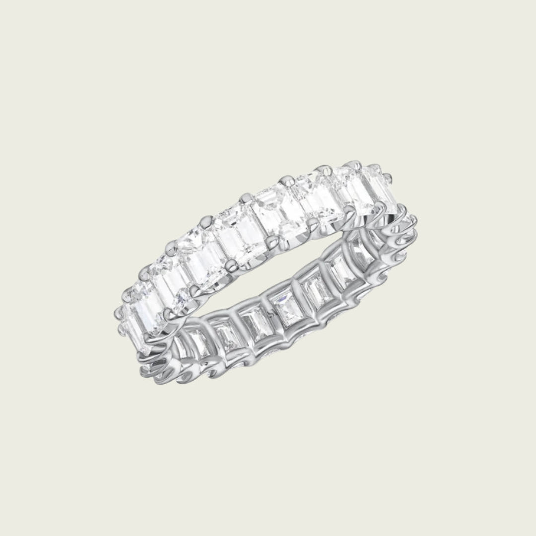 Silver Baguette Crystal Eternity Band Ring
