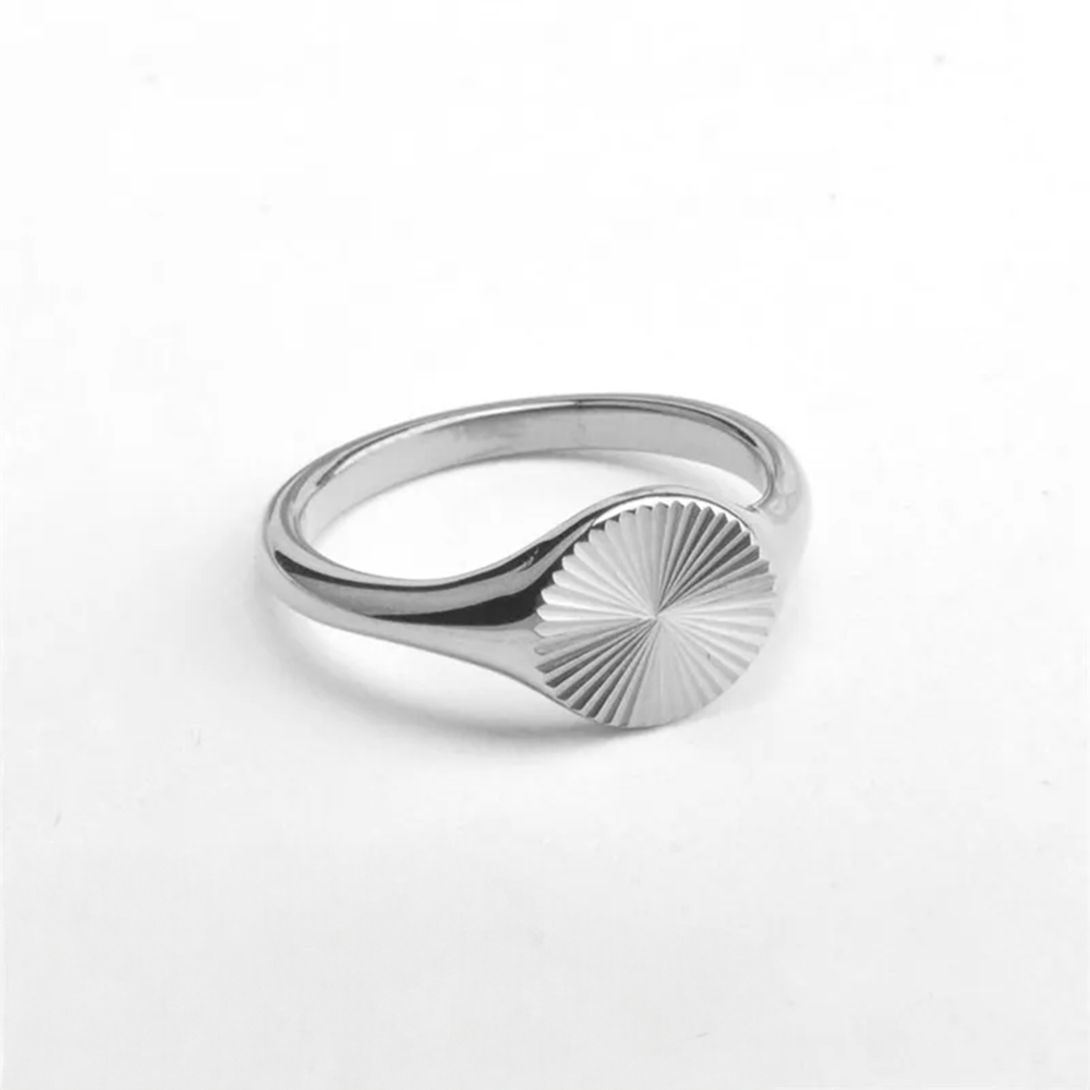 Silver Sunburst Round Signet Ring