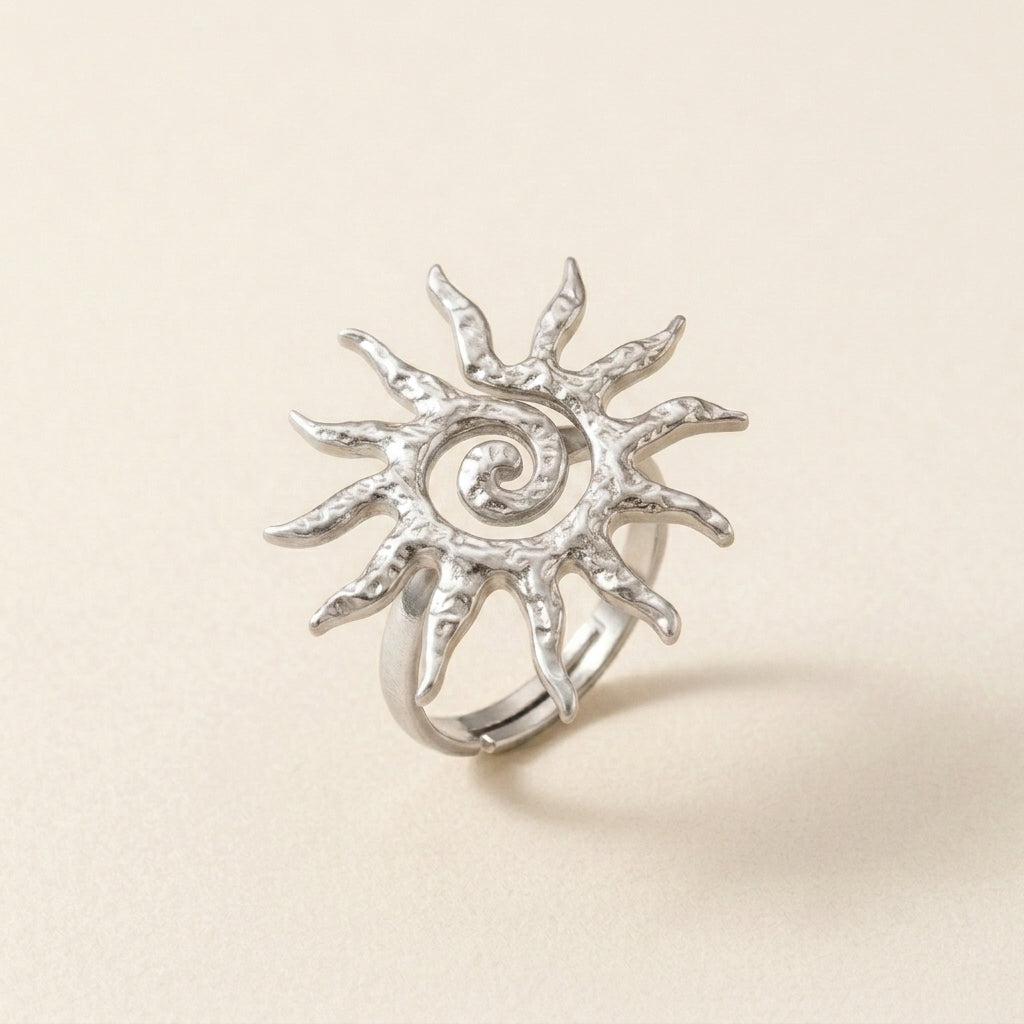 Radiant Sun Spiral Silver Ring