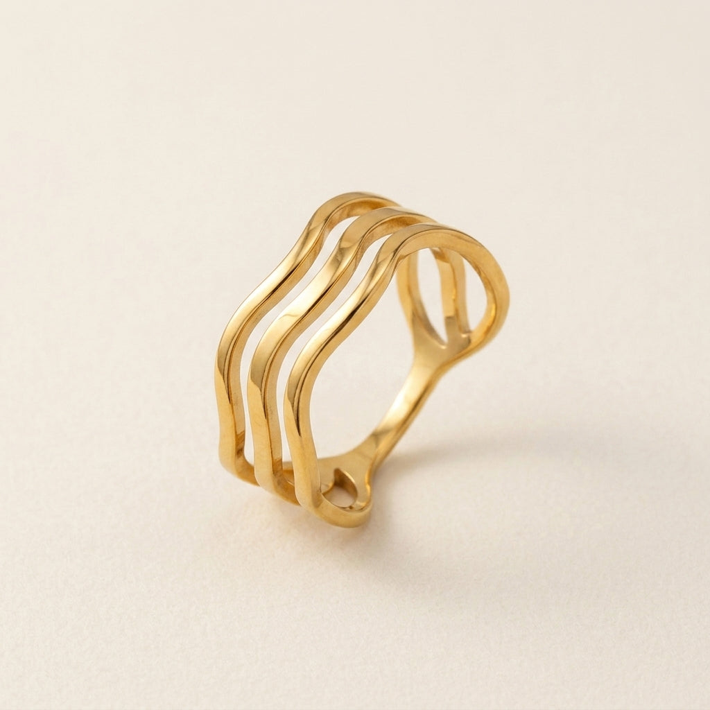 Gold Triple Wave Open Ring