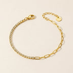 Gold Half Tennis Half Paperclip Diamond Chain Bracelet