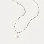 Silver Paperclip Necklace with Pearl Pendant