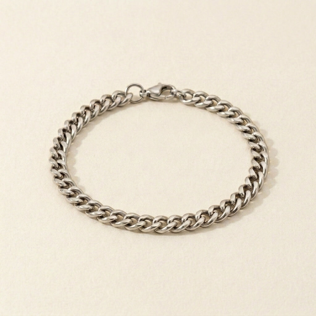Silver Cuban Link Chain Bracelet