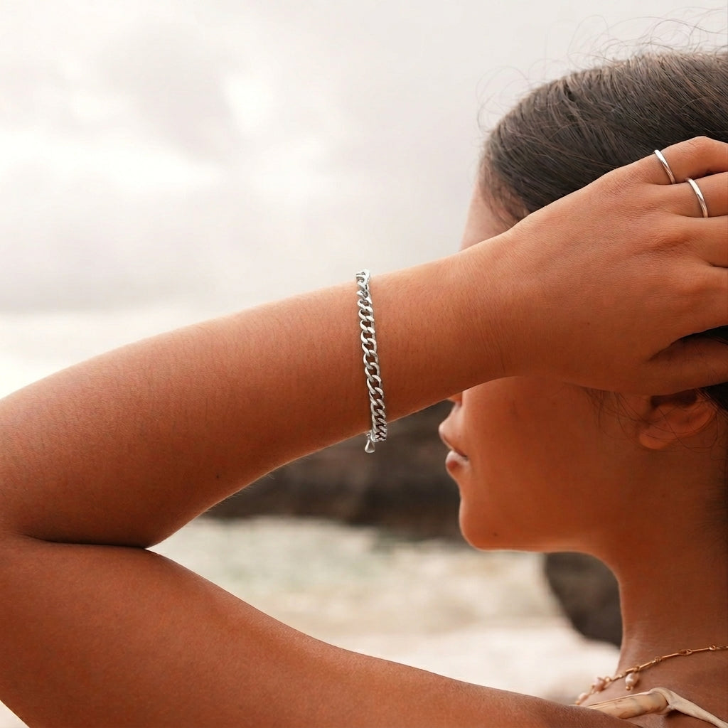 Silver Cuban Link Chain Bracelet