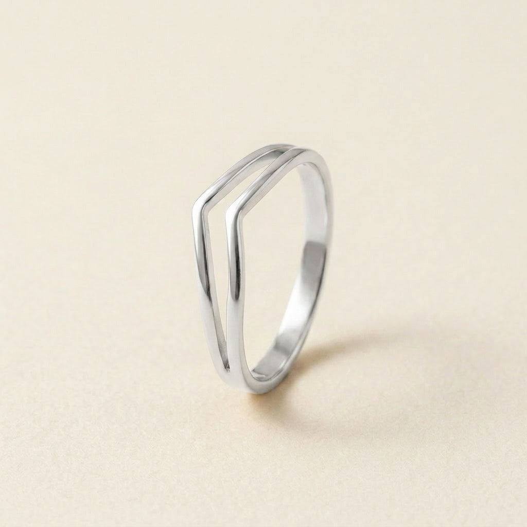 Silver Double Chevron V-Shape Ring