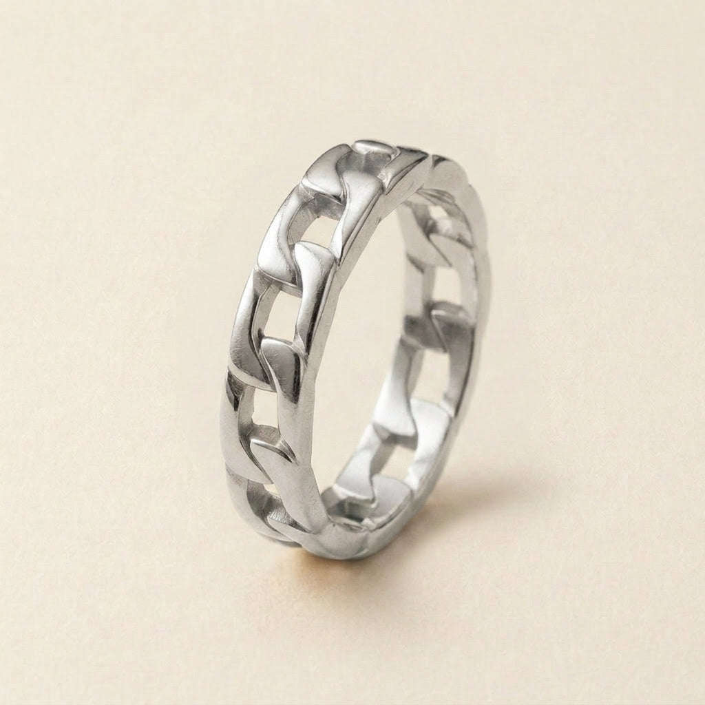 Silver Cuban Link Chain Band Ring