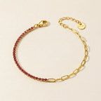Gold Half Tennis Half Paperclip Ruby Chain Bracelet