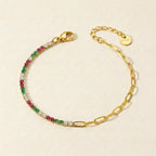 Gold Half Tennis Half Paperclip Multicolor Chain Bracelet