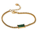 Gold Rope Chain Crystal Emerald Charm Bracelet