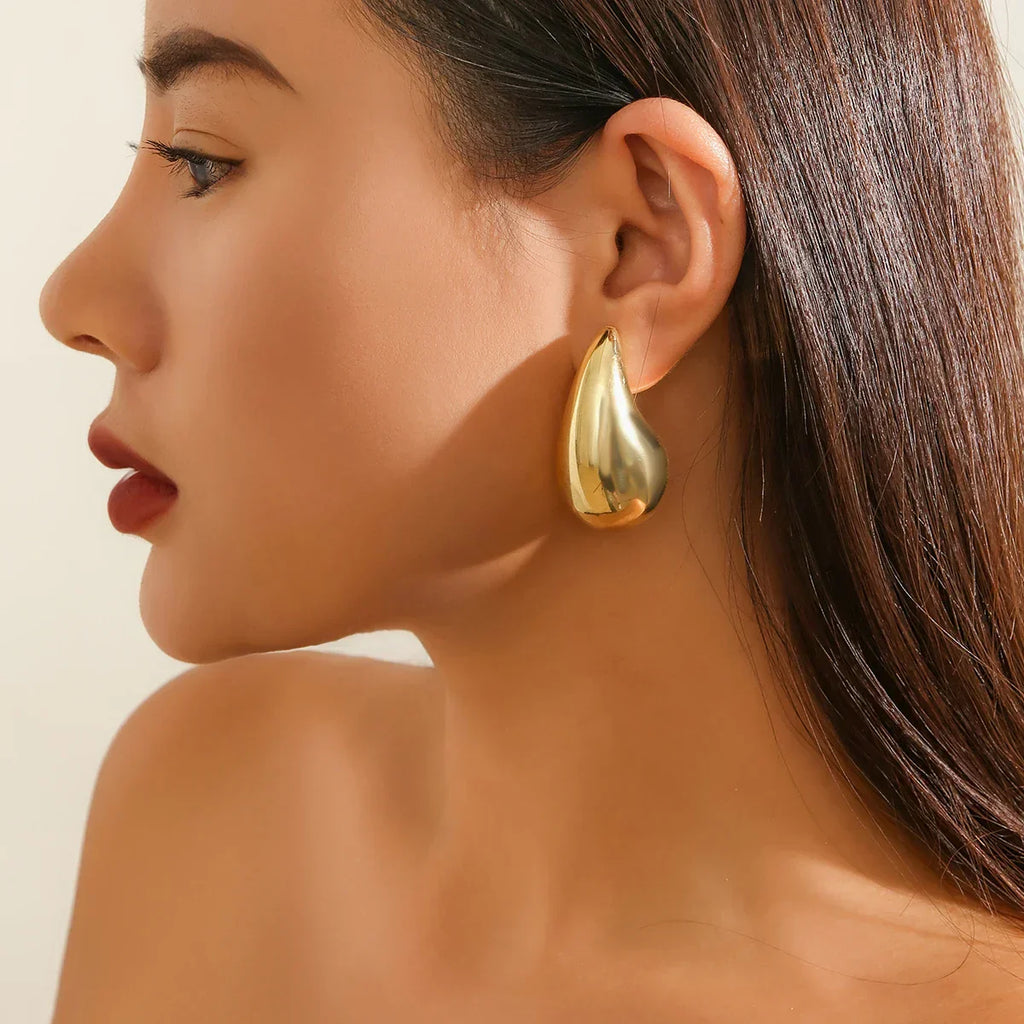 Gold Chunky Teardrop Stud Earrings