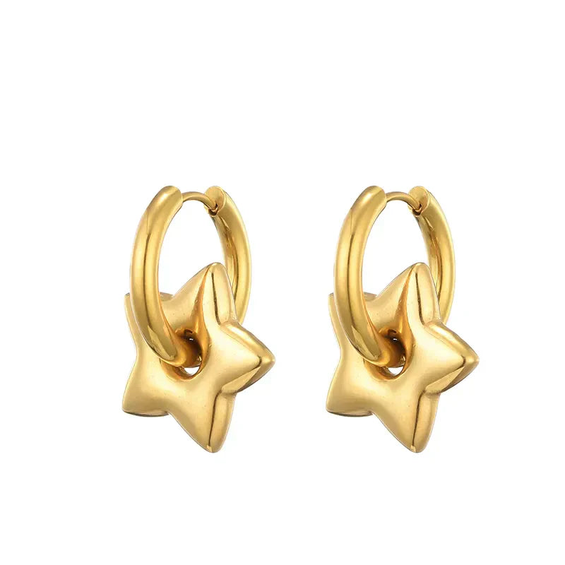 Gold Star Charm Huggie Hoop Earrings