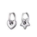 Silver Mismatched Gold Heart & Star Charm Huggie Hoop Earrings