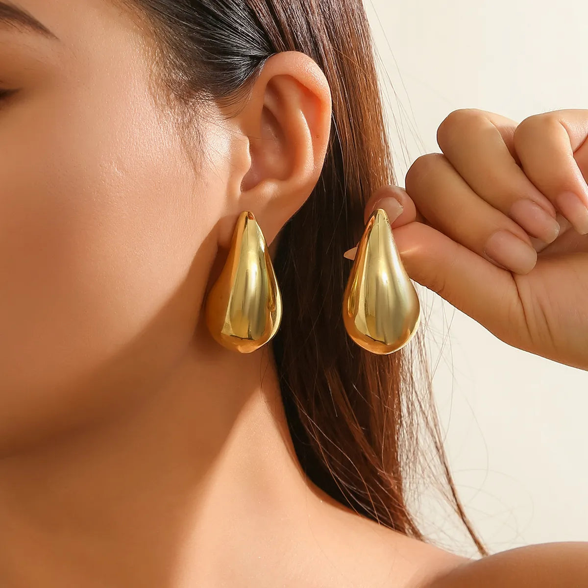 Gold Chunky Teardrop Stud Earrings