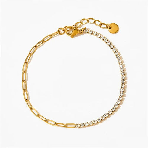 Gold Half Tennis Half Paperclip Diamond Chain Bracelet