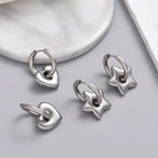 Silver Mismatched Gold Heart & Star Charm Huggie Hoop Earrings
