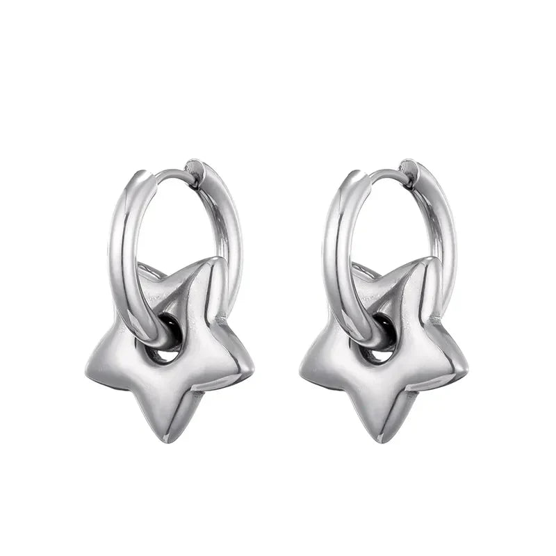 Silver Star Charm Huggie Hoop Earrings