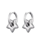 Silver Star Charm Huggie Hoop Earrings