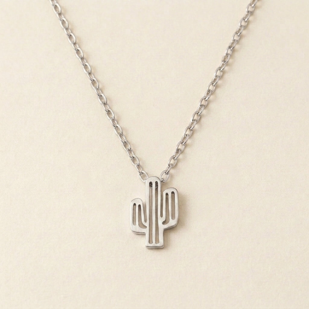 Silver Cactus Pendant Necklace