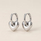 Silver Heart Charm Huggie Hoop Earrings