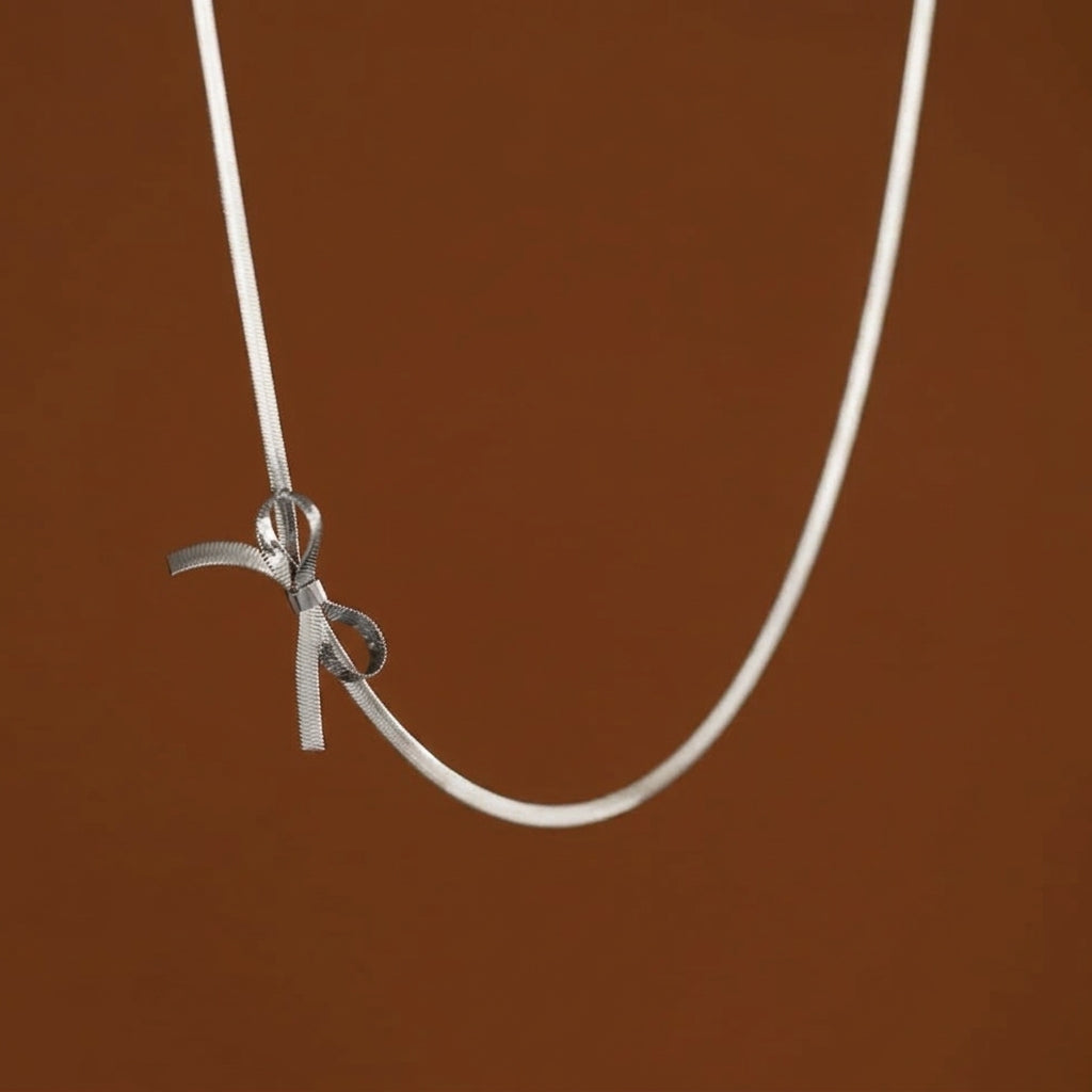Silver Snake Chain Bow Necklace