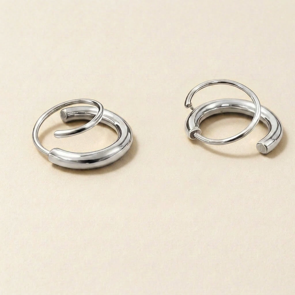 Silver Double Wrap Huggie Hoop Earrings