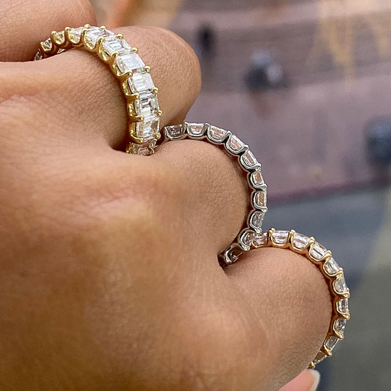 Gold Baguette Crystal Eternity Band Ring