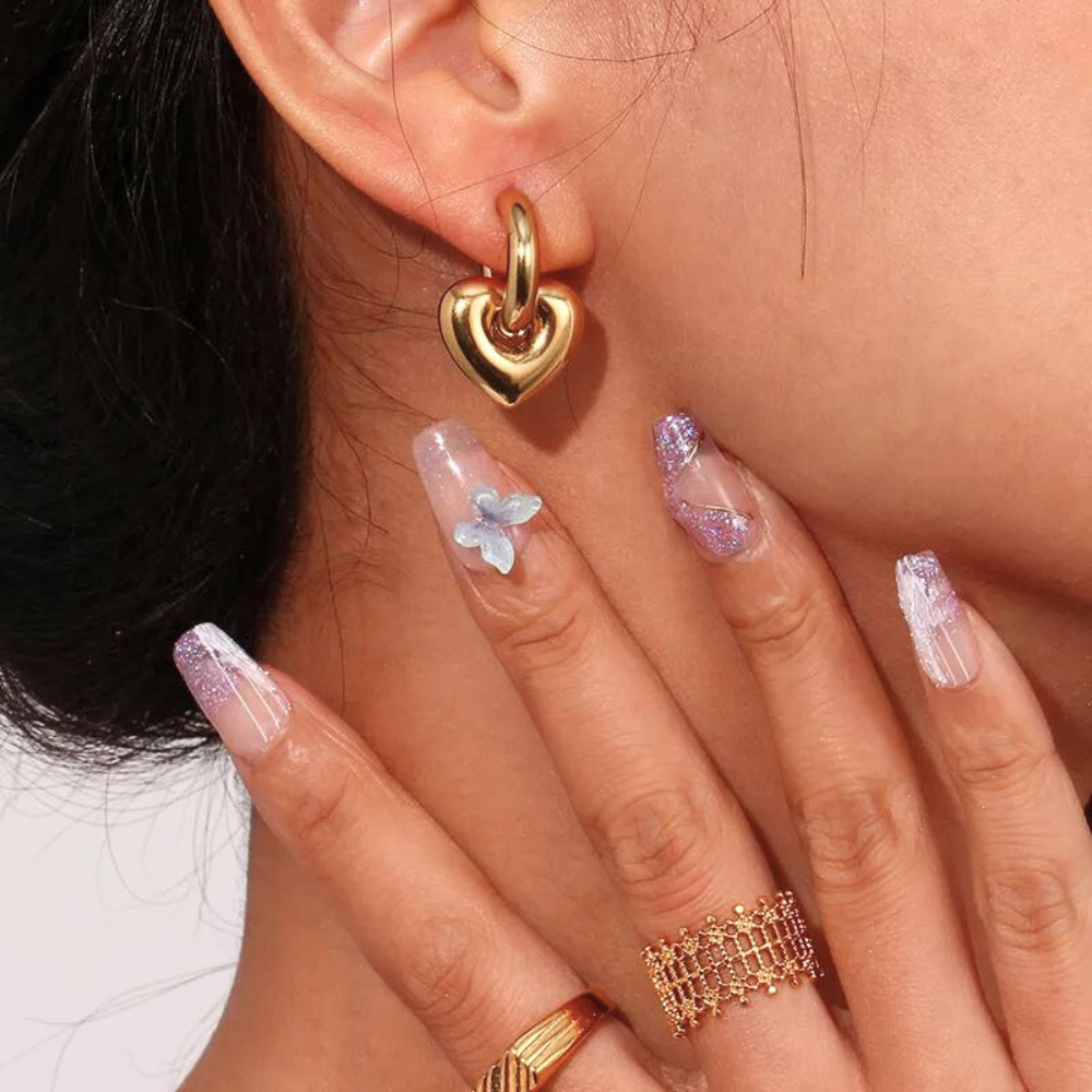 Petite Gold Heart Charm Huggie Hoop Earrings